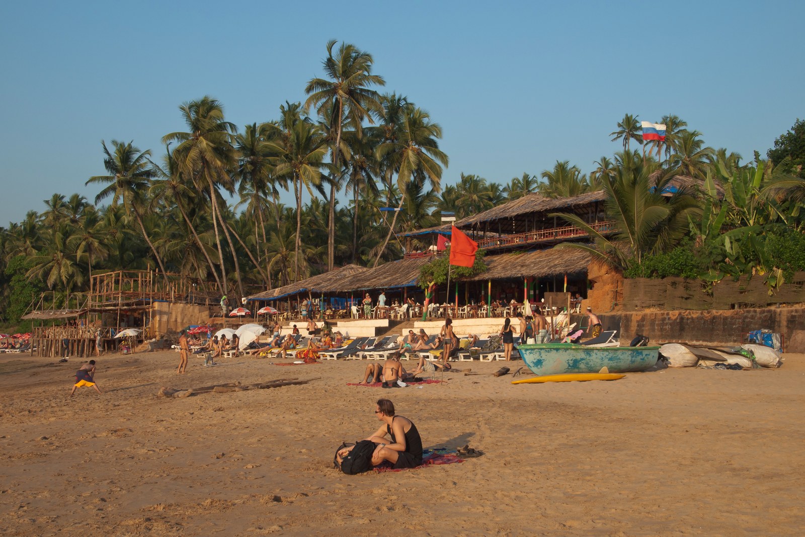 Taxi near Anjuna Beach and coastal shacks North Goa